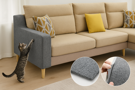 Cat near couch, couch is protected with Clawshield