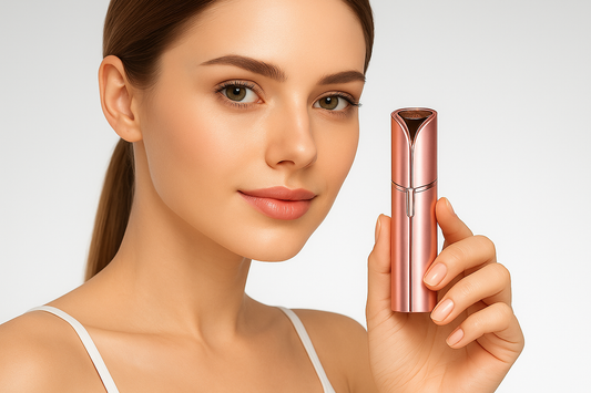 showing the woman with your GlowMini Precision Lipstick Shaver
