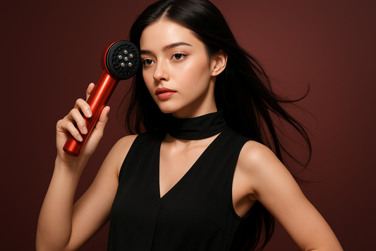 image of a woman using the hair regrowth massage comb
