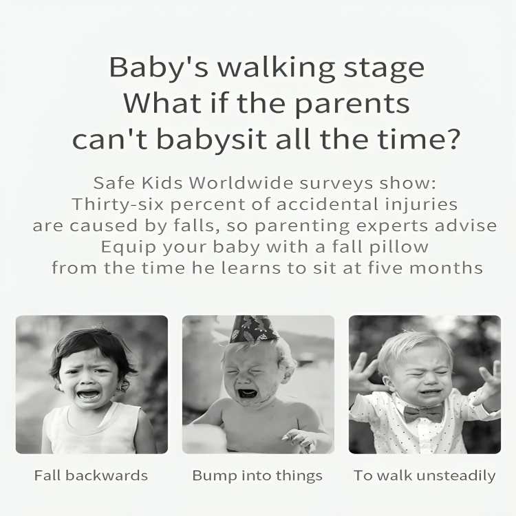 Advertisement about baby safety products with images of children crying and text about falls and fall prevention.