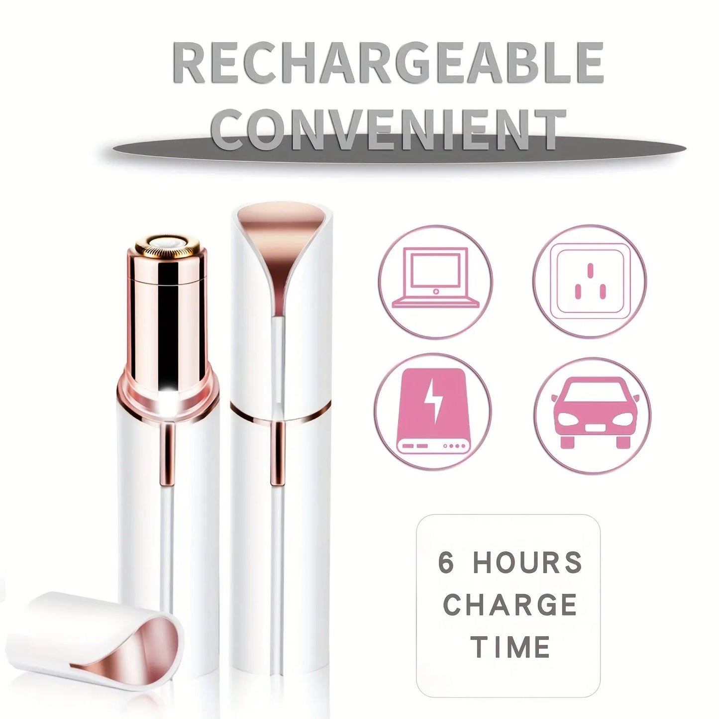 Close-up view of GlowMini Precision Lipstick Shaver showing Rechargeable convenient