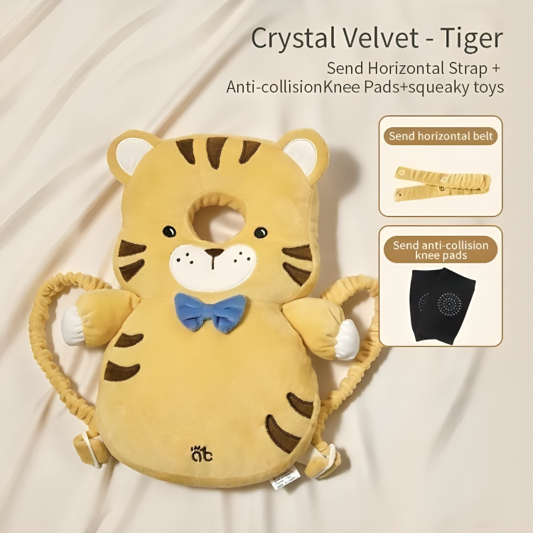 Toy tiger with attachments on a beige background