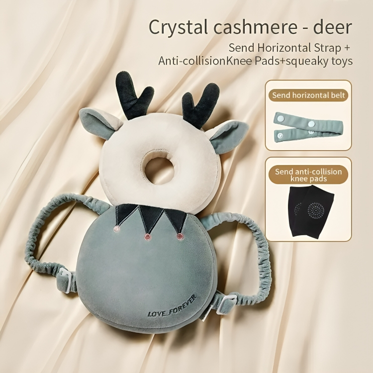 Deer-shaped baby product with accessories on a beige background