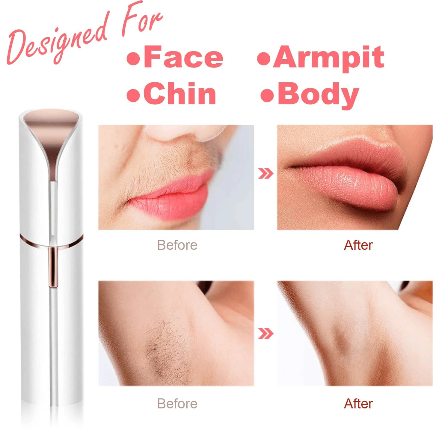 GlowMini Precision Lipstick Shaver showing before and after use