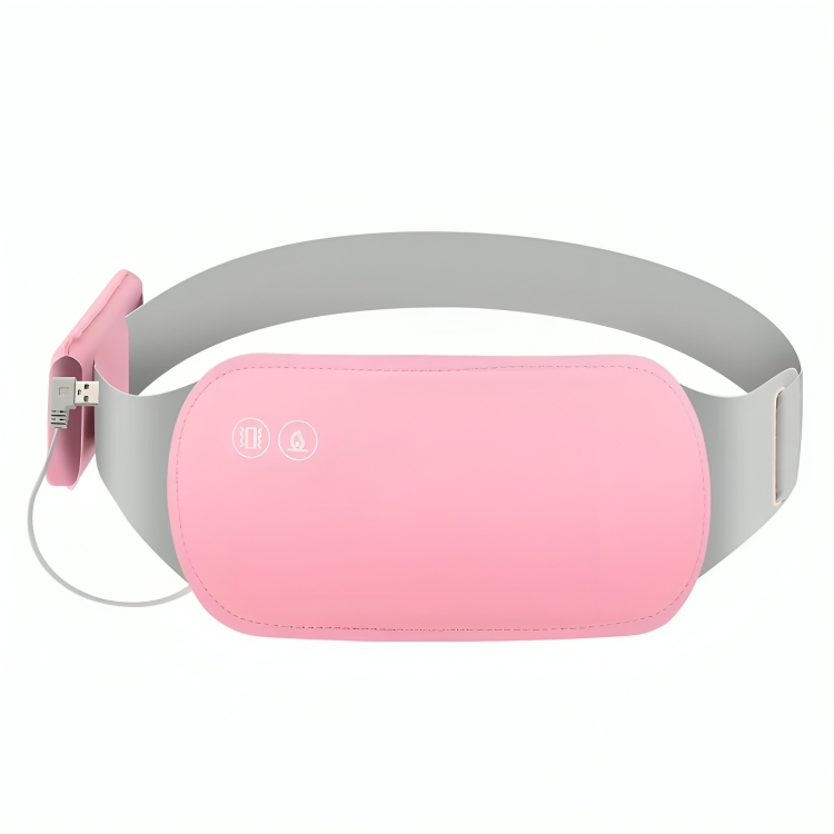 CrampRelief Pro pink heating belt with USB plug-in power supply featuring 3 levels heating and 6 levels vibration massage with Best Wishes retail packaging