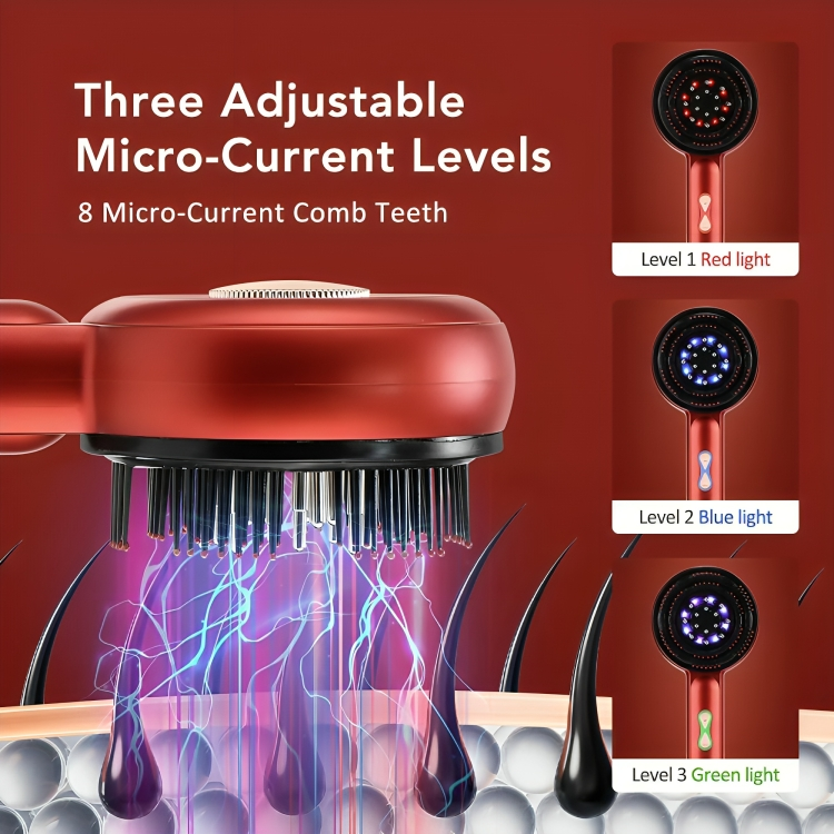 Close-up of red light therapy feature on hair regrowth massage comb