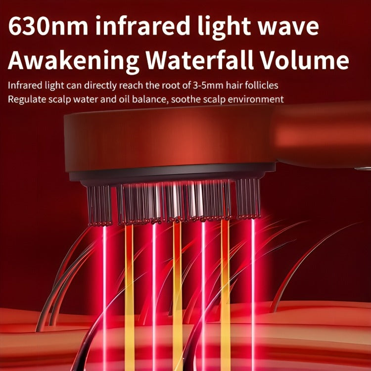 Close-up of red light therapy feature on hair regrowth massage comb
