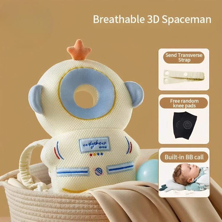 Plush toy astronaut with features highlighted on a beige background