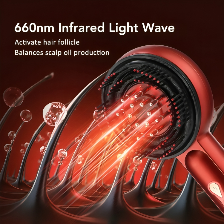 Close-up of red light therapy feature on hair regrowth massage comb