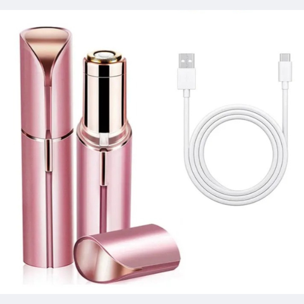 Rose GlowMini Precision Lipstick Shaver in elegant packaging, with USB charger