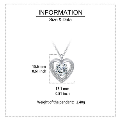 Heart-shaped pendant with size and data information on a white background