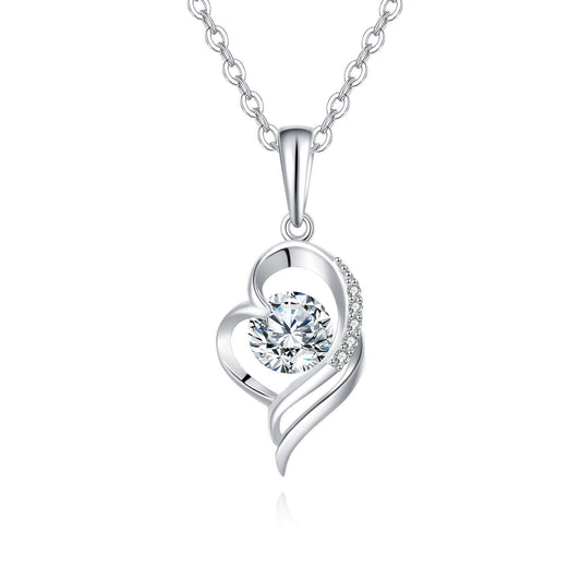 Silver heart-shaped pendant necklace on a white background