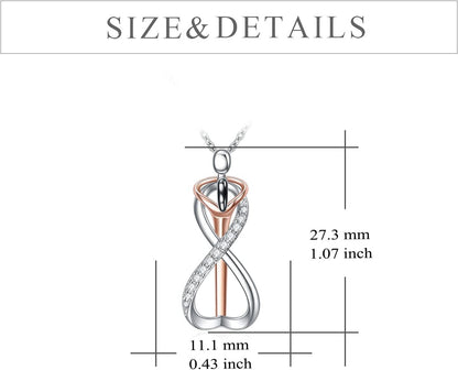 Infinite necklace with measurements on a white background