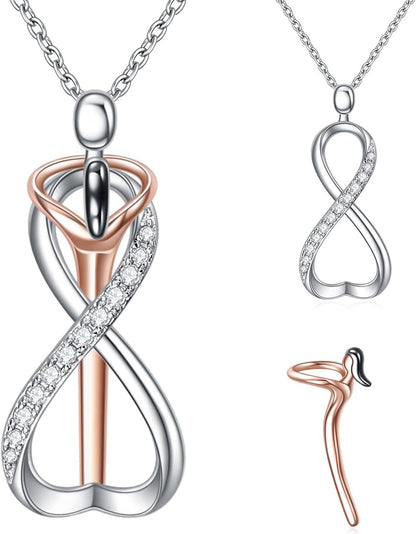 Three infinity symbol pendants on a white background