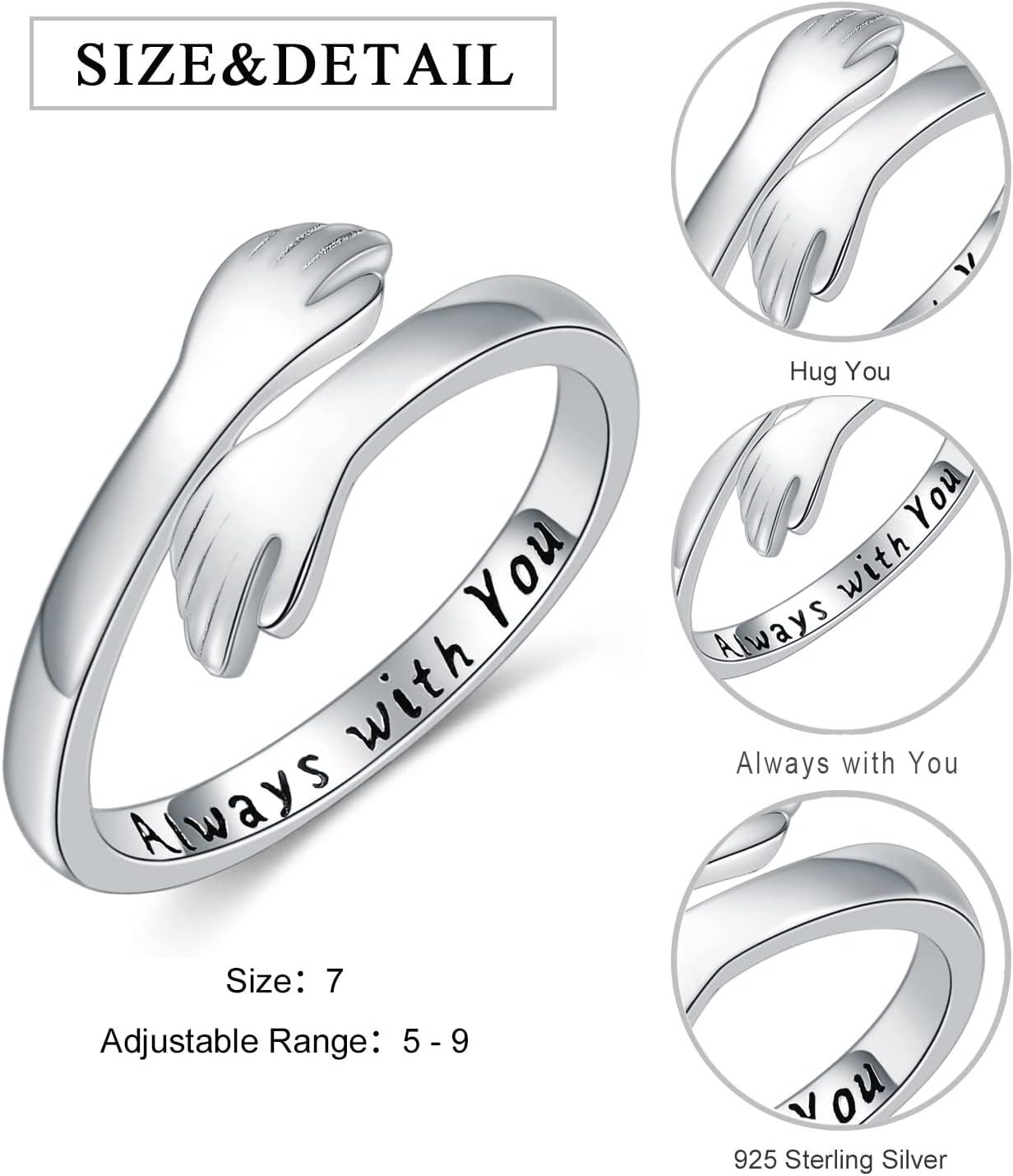 Silver ring with 'Always with You' engraving on a white background