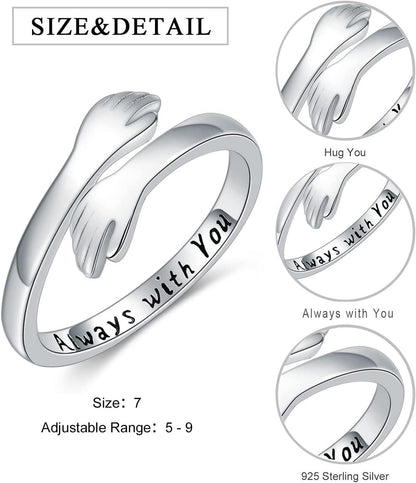 Silver ring with 'Always with You' engraving on a white background