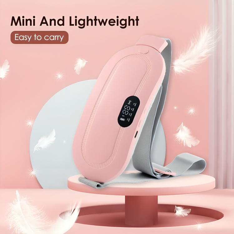 CrampRelief Pro mini lightweight heating belt with digital display showing portable design and easy-to-carry features for menstrual pain relief