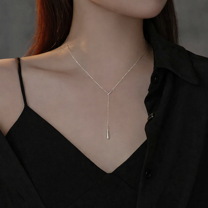 Sterling Silver Geometric Water Droplet Y-Necklace with French Fringe