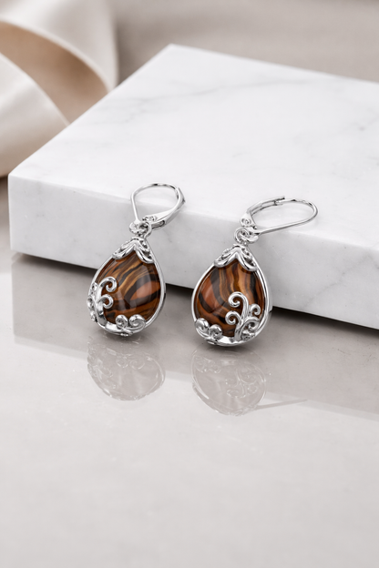 Sterling Silver Opalite Teardrop Leverback Earrings