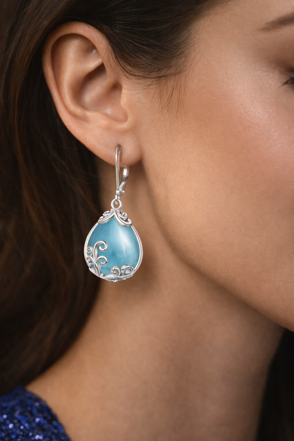 Sterling Silver Opalite Teardrop Leverback Earrings