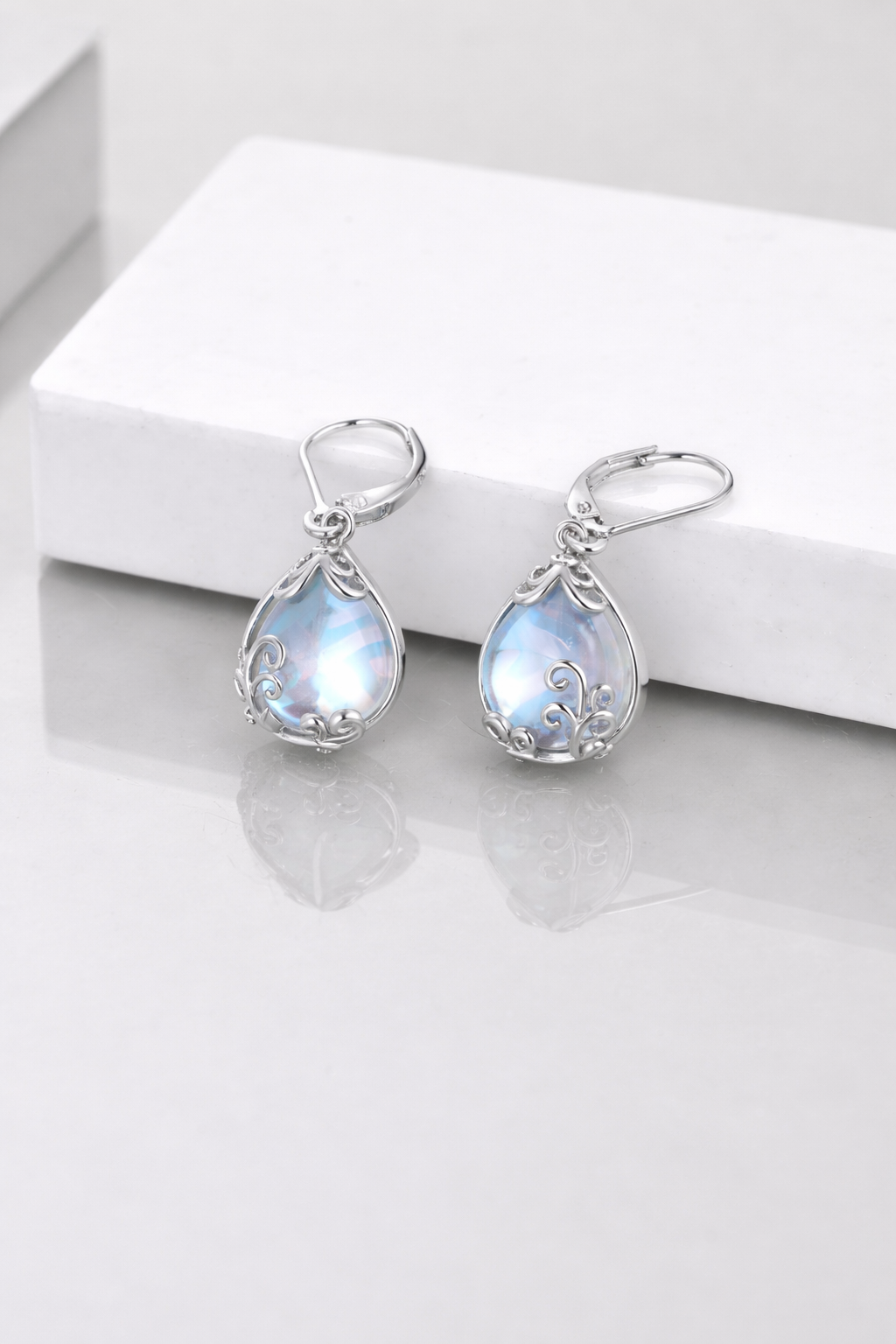 Sterling Silver Opalite Teardrop Leverback Earrings