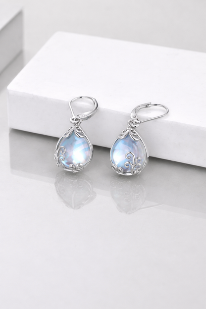 Sterling Silver Opalite Teardrop Leverback Earrings