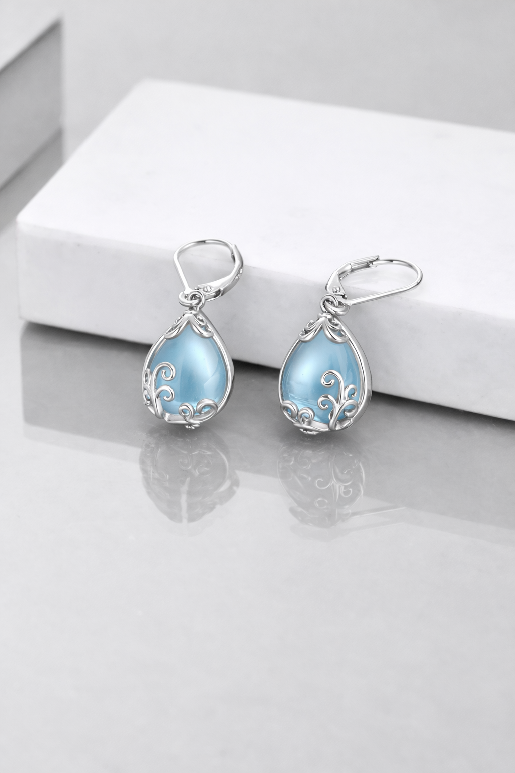 Sterling Silver Opalite Teardrop Leverback Earrings