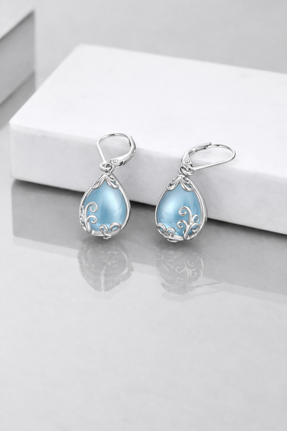 Sterling Silver Opalite Teardrop Leverback Earrings