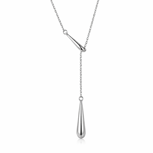 Sterling Silver Geometric Water Droplet Y-Necklace with French Fringe