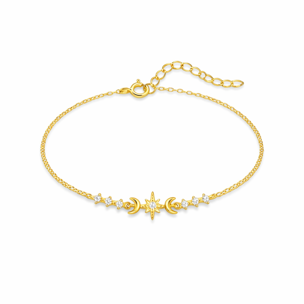 S925 Sterling Silver Star & Moon Zircon Bracelet