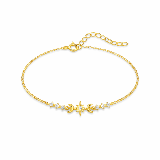 S925 Sterling Silver Star & Moon Zircon Bracelet