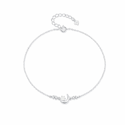 Opal Crescent Moon Anklet — S925 Sterling Silver