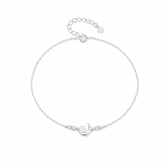 Opal Crescent Moon Anklet — S925 Sterling Silver