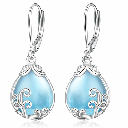 Sterling Silver Opalite Teardrop Leverback Earrings