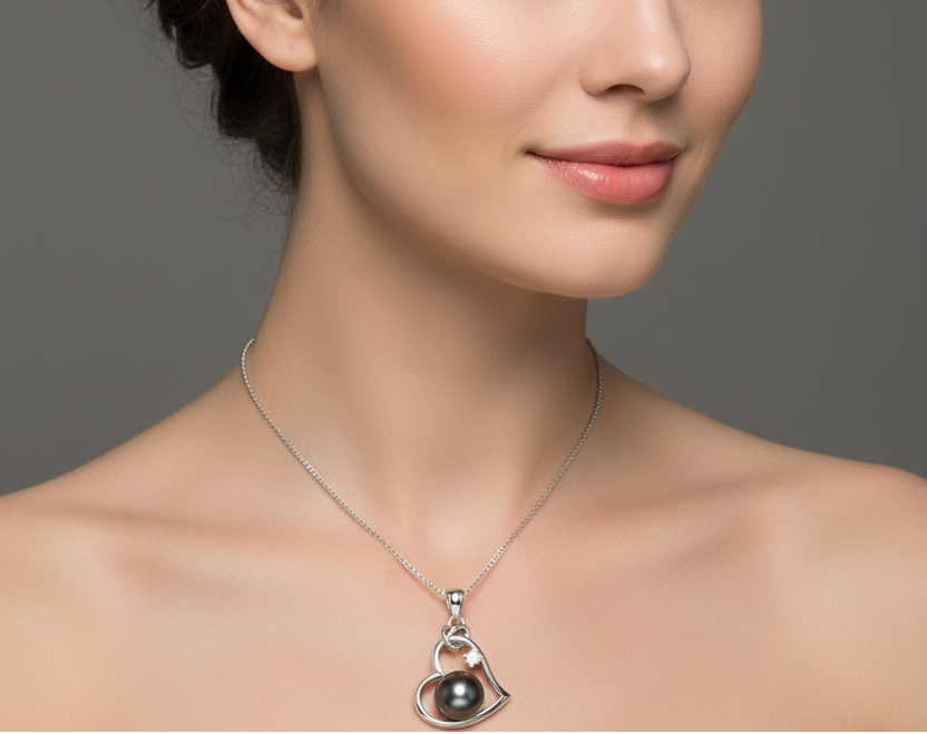 Noir Pearl Heart Necklace