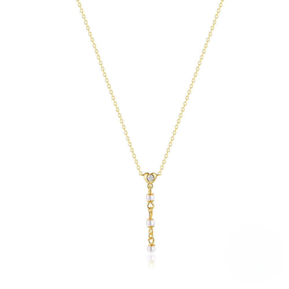 Heart Y-Tassel Pearl & Zircon Necklace and Earring Set