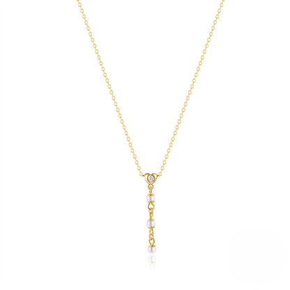 Heart Y-Tassel Pearl & Zircon Necklace and Earring Set