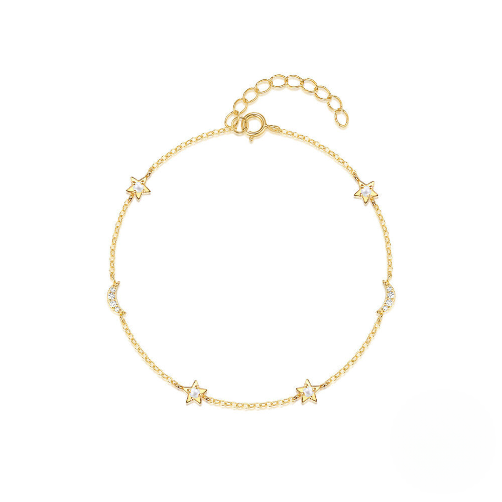 Gold bracelet with star-shaped charms on a white background