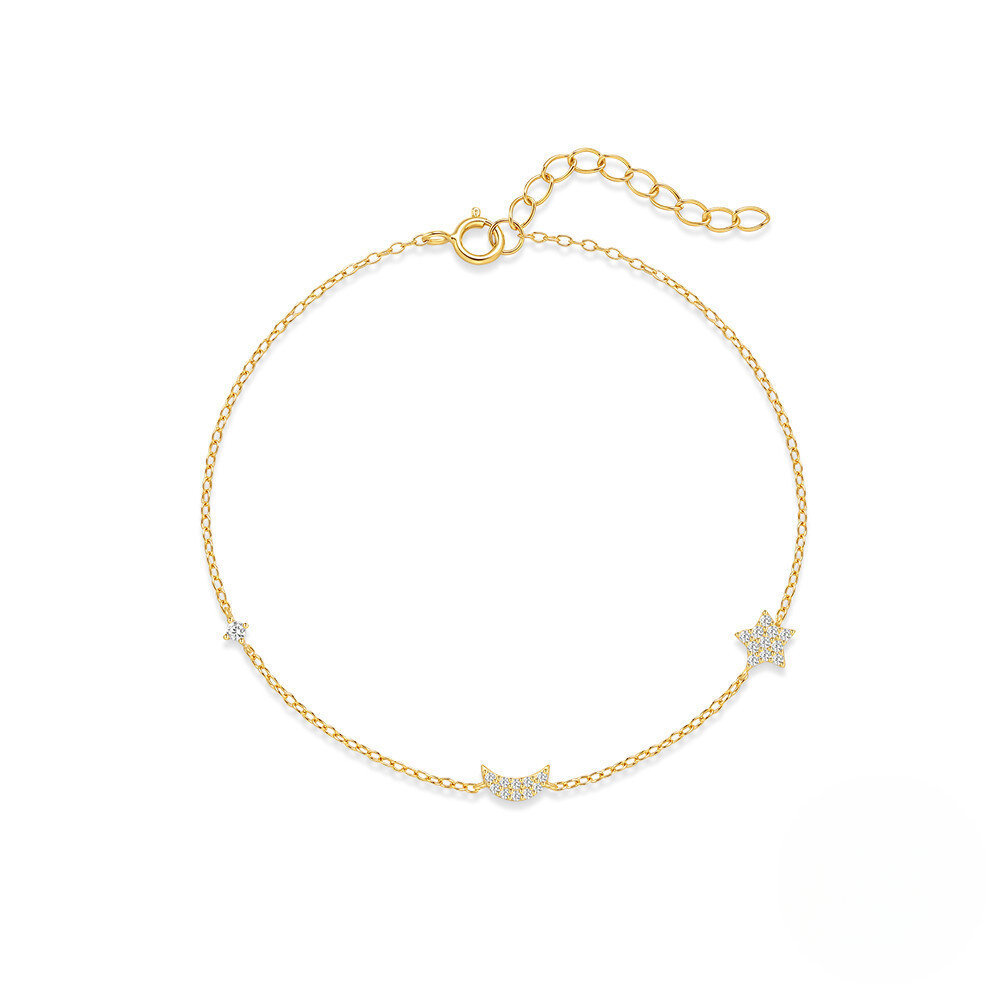 Gold bracelet with star-shaped charms on a white background