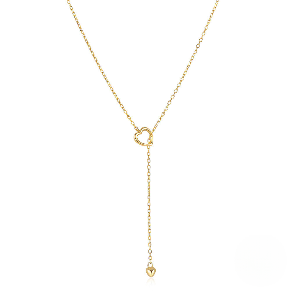Gold necklace with heart pendants on a white background