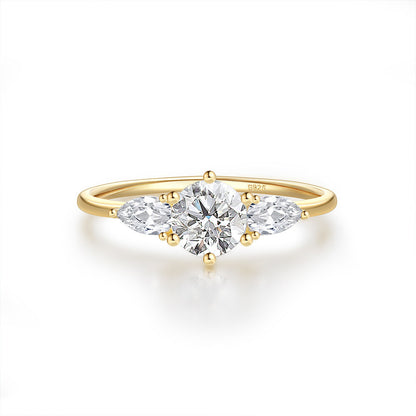 Gold ring with a diamond on a white background