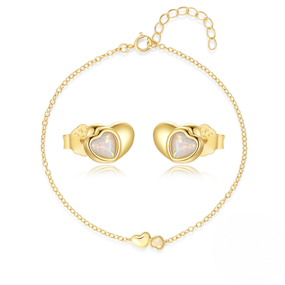 Opal Heart Bracelet & Stud Earrings Set