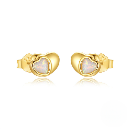 Opal Heart Bracelet & Stud Earrings Set