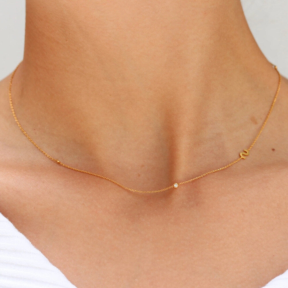 Zircon Letter Choker Necklace (A–Z)