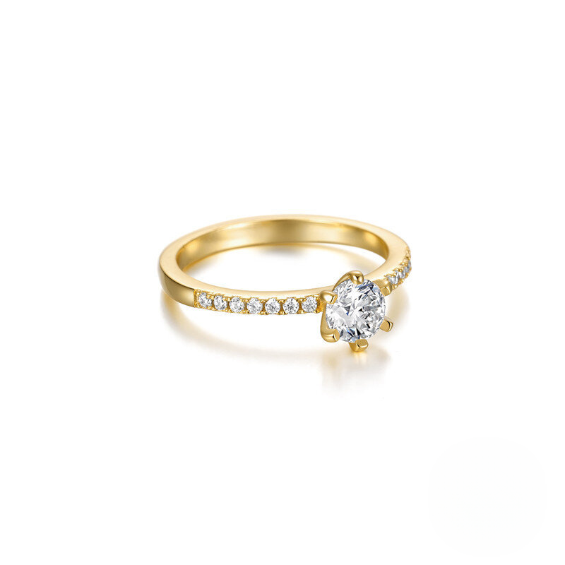 Gold ring with a diamond on a white background