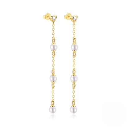 Heart Y-Tassel Pearl & Zircon Necklace and Earring Set