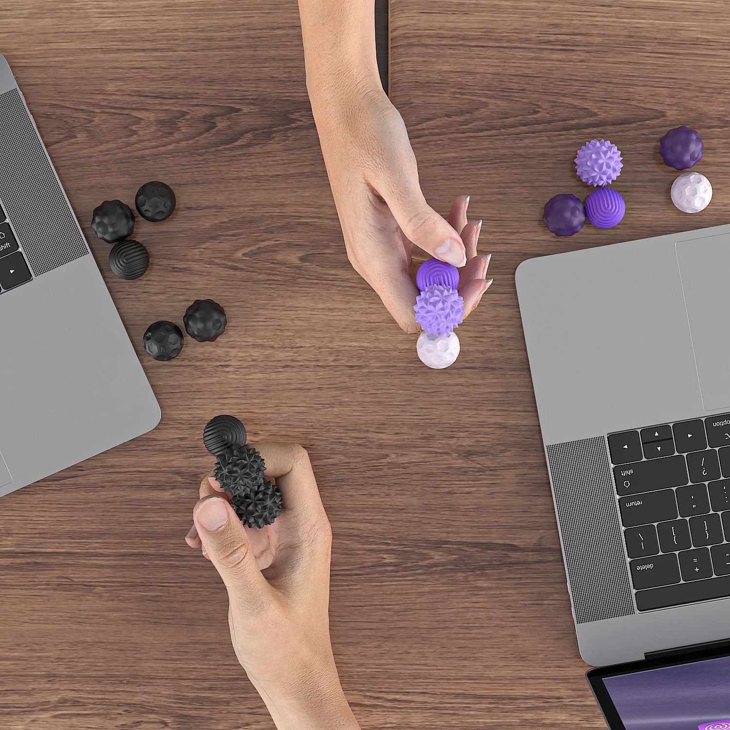 ChromaClick magnetic fidget roller in hand showing textured silicone surface