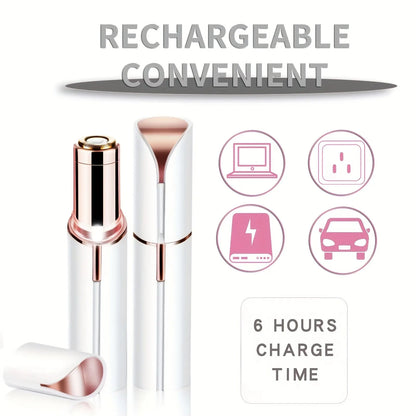 Close-up view of GlowMini Precision Lipstick Shaver showing Rechargeable convenient