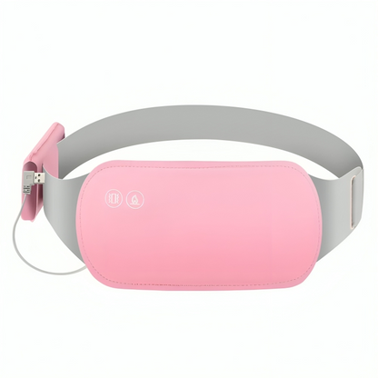 CrampRelief Pro pink heating belt with USB plug-in power supply featuring 3 levels heating and 6 levels vibration massage with Best Wishes retail packaging