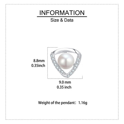 Pearl pendant with size and data information on a white background